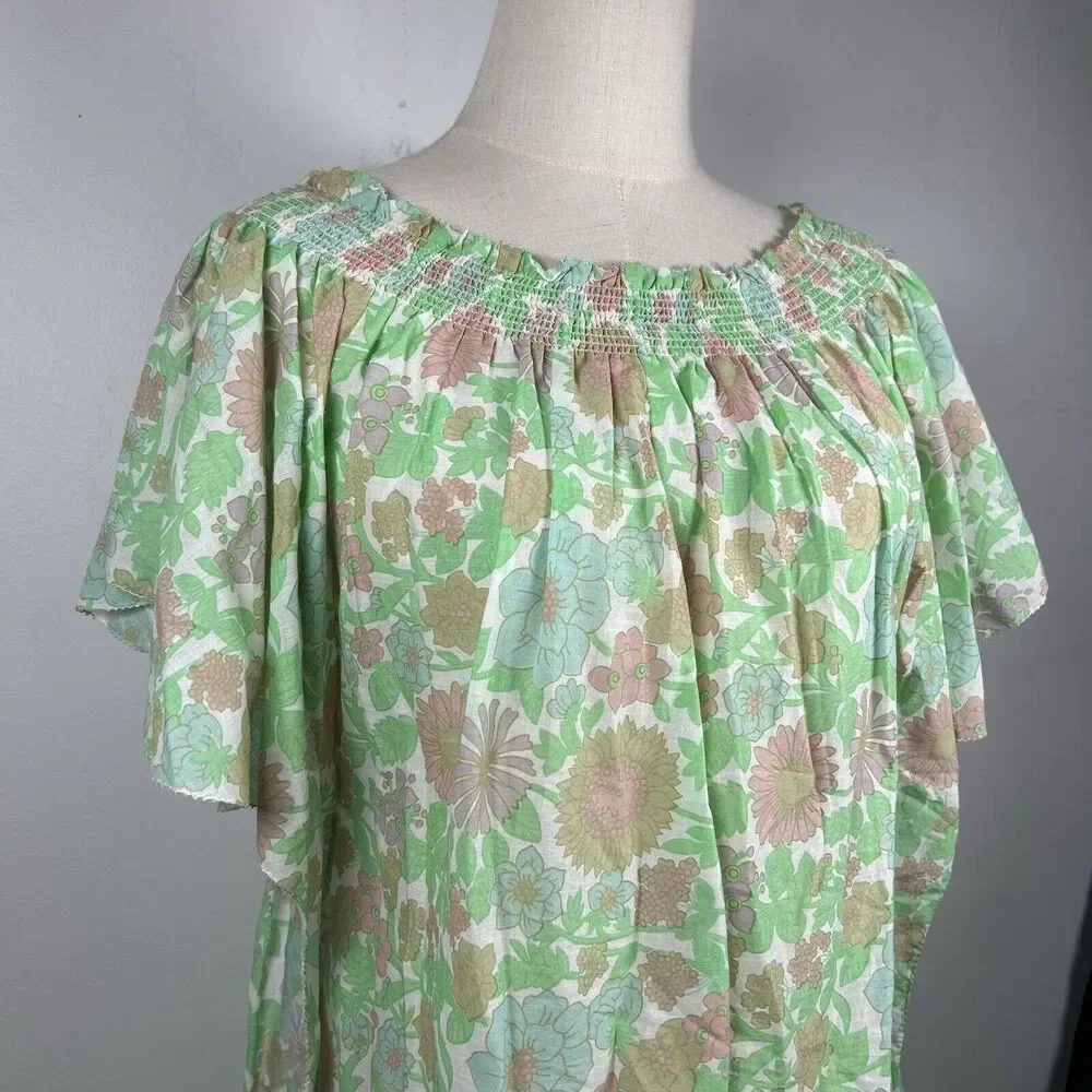 Manoush Women's Smocked Floral Mini Sundress Dress Green Size 38 US 6 M - Picture 2 of 9